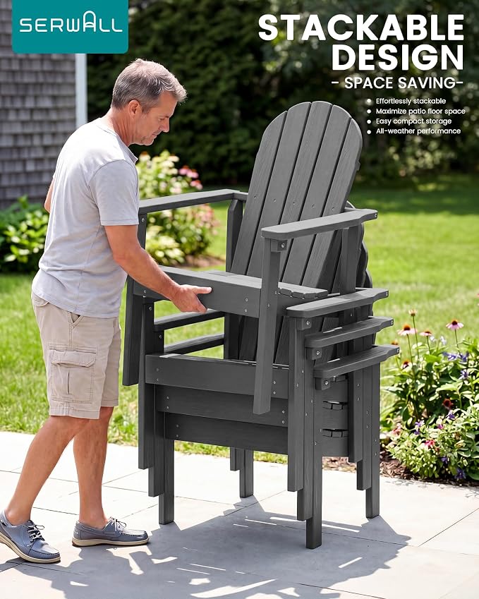 SERWALL HDPE Stackable Adirondack Chairs Set of 2, Space-Saving - Image 4