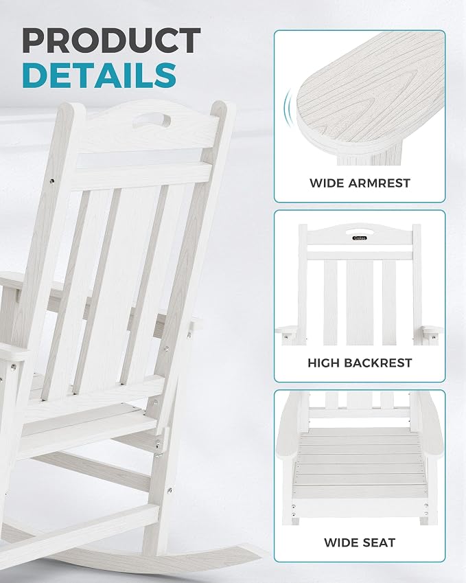 Oversized Outdoor Rocking Chairs Set of 8, 380lbs Heavy-Duty Large Patio Rocker - Image 6