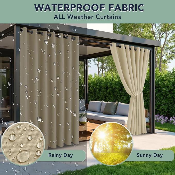 Outdoor Curtains for Patio Waterproof, 8 Drape Panels, Sun Shades | Privacy & - Image 2