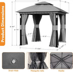 Patio Gazebo 8'x8' with LED Lights & Bluetooth Speaker, Heavy Duty Outdoor - Image 3