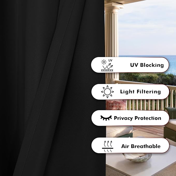 BONZER Outdoor Curtains for Patio Water Resistant | Heavy Thick Privacy Light - Image 4