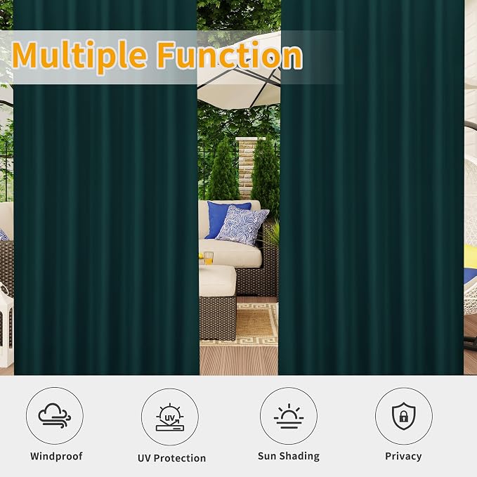 Easy-Going Outdoor Patio Curtains 2 Panels, 54x108 inch, Teal | Privacy - Image 5
