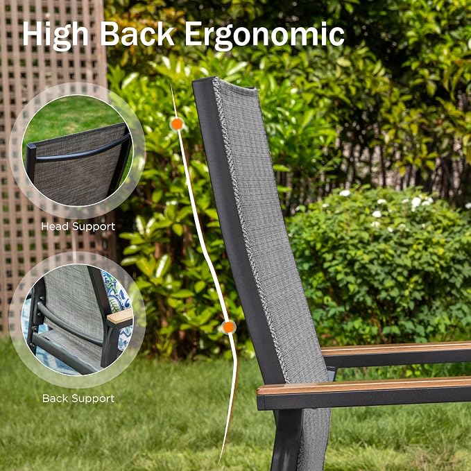 PHI VILLA Outdoor Stackable Dining Chairs Set of 4 w/Aluminum Frame, - Image 4