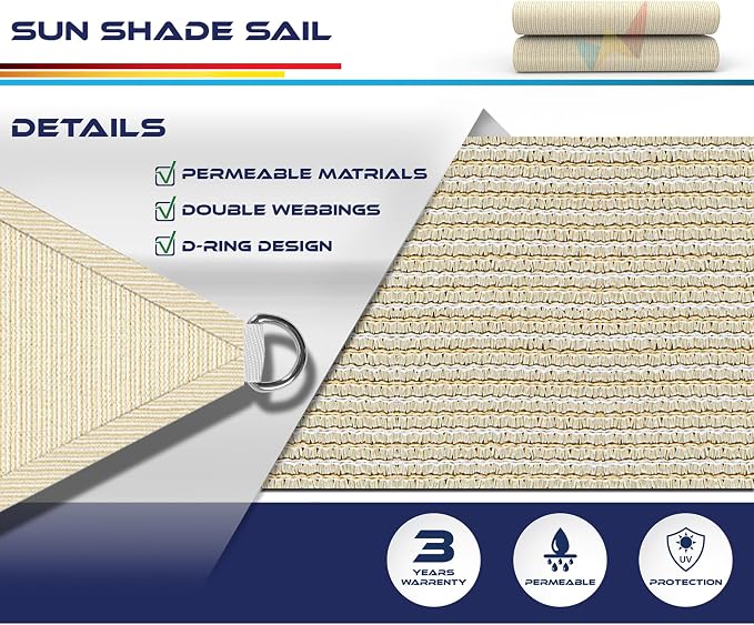 Windscreen4less 26' x 26' x 26' Sun Shade Sail Triangle Outdoor Canopy Cover UV - Image 3