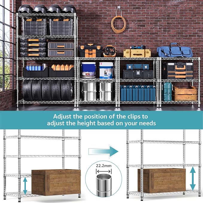 M MZG 1750 LBS Storage Shelves 5-Tier Utility Shelving Unit Steel Organizer - Image 4