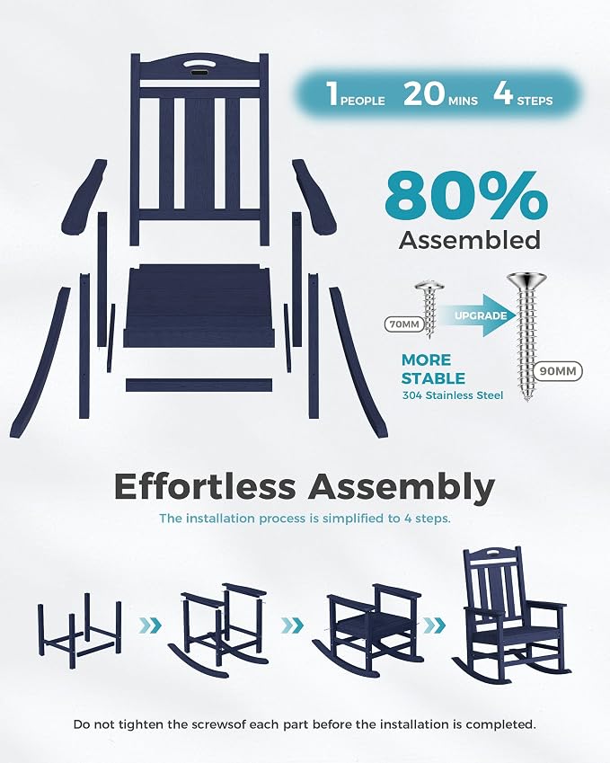 Oversized Outdoor Rocking Chairs, HDPE Patio Rockers, Deep Navy Blue | High - Image 9