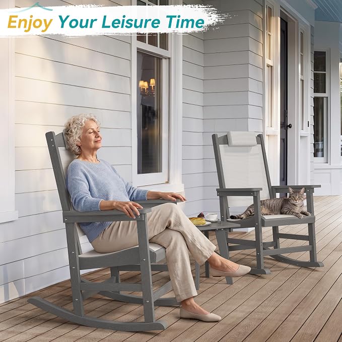3-Piece Outdoor Rocking Chair Set, HDPE Patio Rocking Chair - Image 4