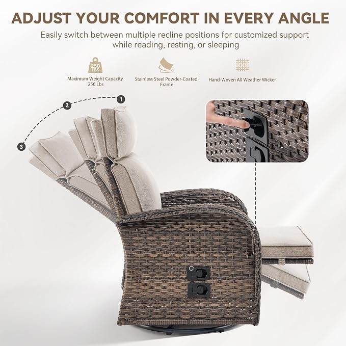 3 Pieces Zero Gravity Patio Swivel Recliner Chairs Set of 2 - Image 6