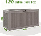 120 Gallon Waterproof Large Resin Deck Box, Lockable Large Outdoor Storage - Image 2