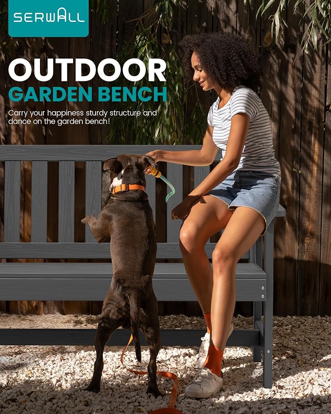 SERWALL HDPE Outdoor Bench, Weatherproof Porch Bench, 2 Pack, Suitable - Image 7
