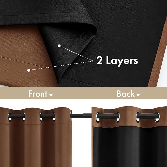MIULEE 100% Blackout Curtains for Bedroom 40x54 Inch Length Mocha Brown | 2 - Image 3