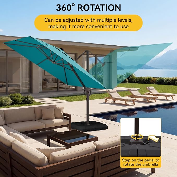 10x10FT Cantilever Outdoor Umbrella, 360° Rotating Large Offset Square Patio - Image 6