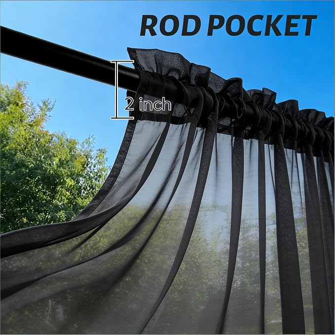 Outdoor Sheer Curtains for Patio Waterproof, 4 Panels Rod Pocket Indoor/Outdoor - Image 3