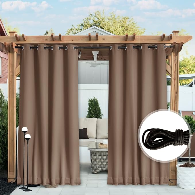 NICETOWN Outdoor Curtains for Patio Waterproof & Windproof W100xL108 Tan | - Image 6