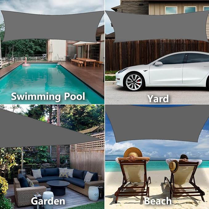 10' x 10' Rectangle Sun Shade Sail, 185 GSM HDPE, Dark Grey | 95% UV block - Image 7