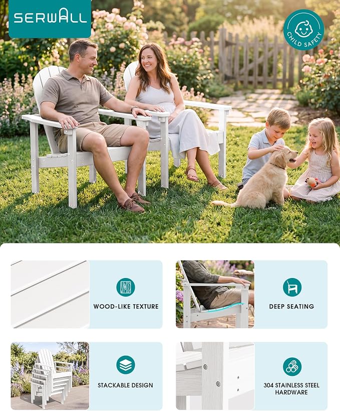 SERWALL HDPE Stackable Adirondack Chair, Space-Saving - Image 5