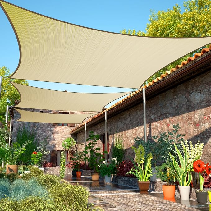 12' x 17' Beige Sun Shade Sail UPF50 Rectangle smTAPR0816 Canopy Fabric Cloth by ShadeMart