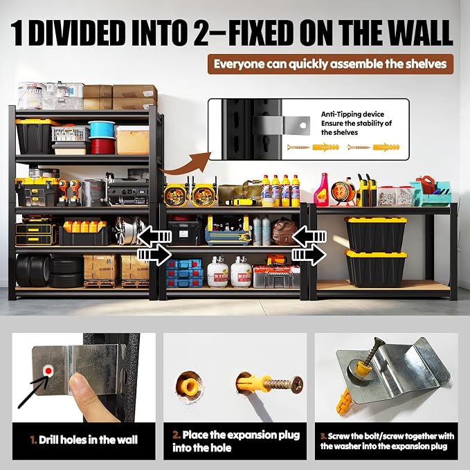 78''H Storage Shelves, Wood Garage Shelving, Adjustable Heavy Duty Shelving Unit - Image 8