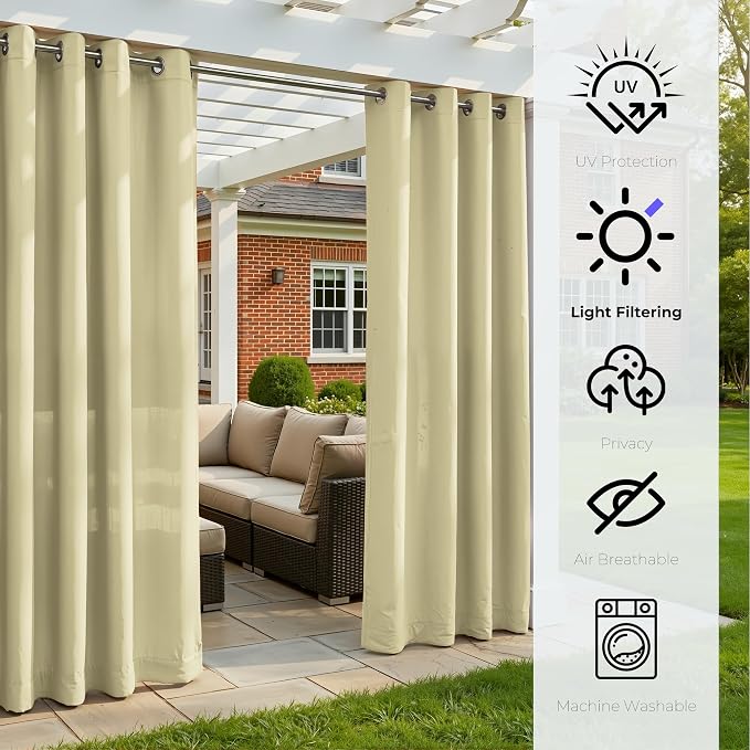 Set of 4 Outdoor Curtains for Patio Waterproof, Breathable Grommet Panels for - Image 4