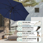 9 FT Outdoor Umbrella Table Umbrella outdoor patio Navy | Large UPF50+ - Image 6