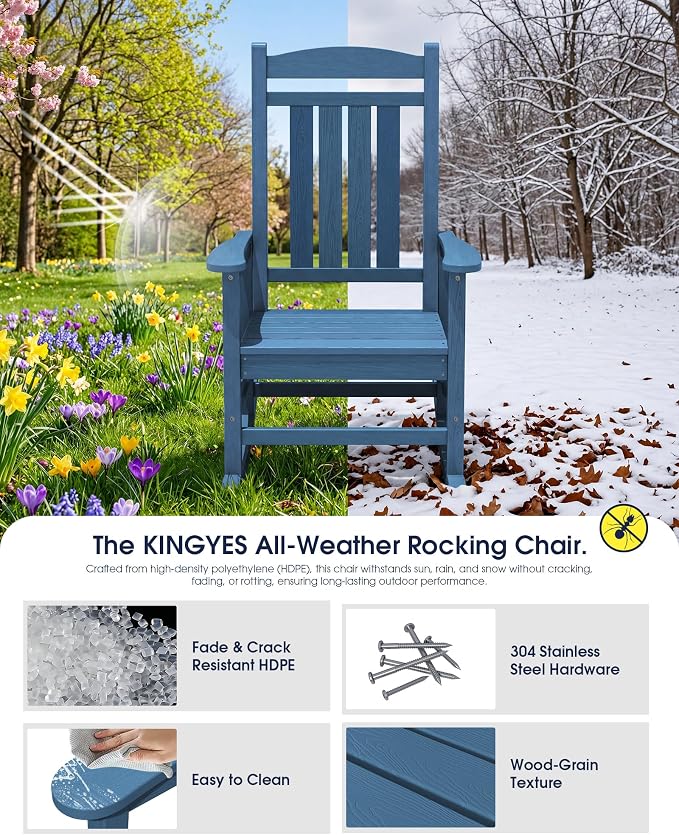 Oversized Outdoor Rocking Chairs Set of 2, Porch Rocker Unique Blue | - Image 5