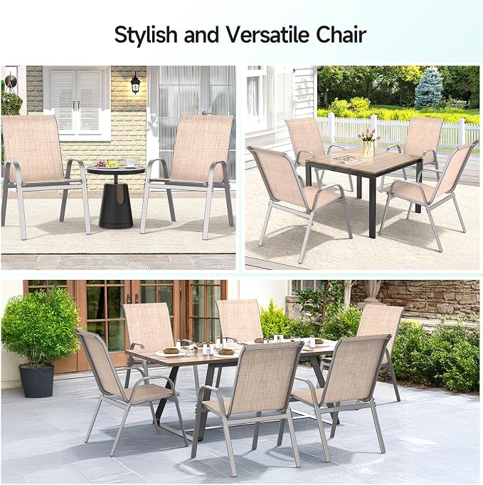 Patio Chairs Set of 4, All Weather Outdoor Dining Chairs | Stackable Dining - Image 8