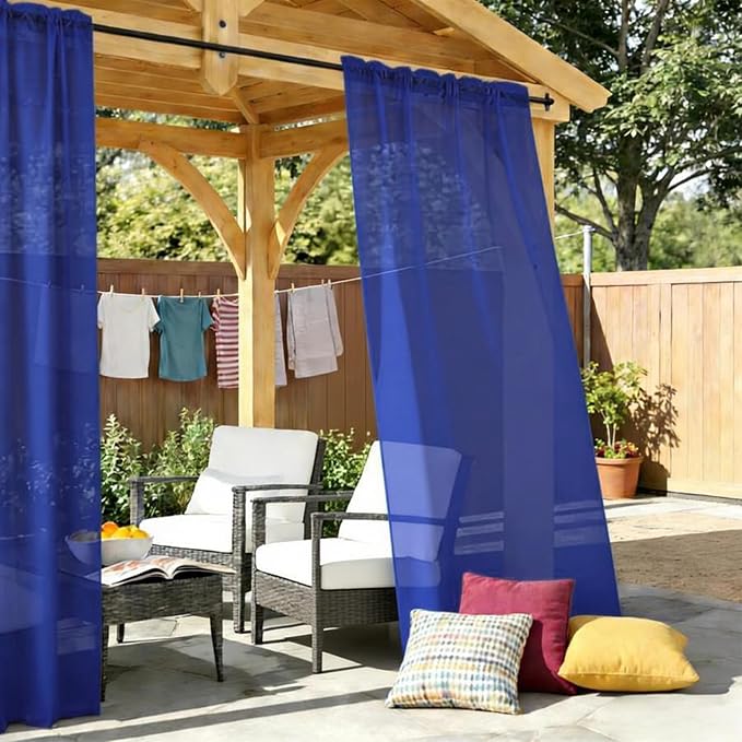 Outdoor Sheer Curtains for Patio Waterproof, 4 Panels Rod Pocket Indoor/Outdoor - Image 2