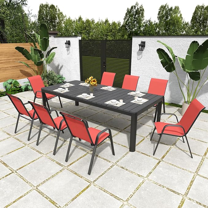 Red Patio Chairs Set of 6, Stackable Outdoor Dining Chairs - Image 8