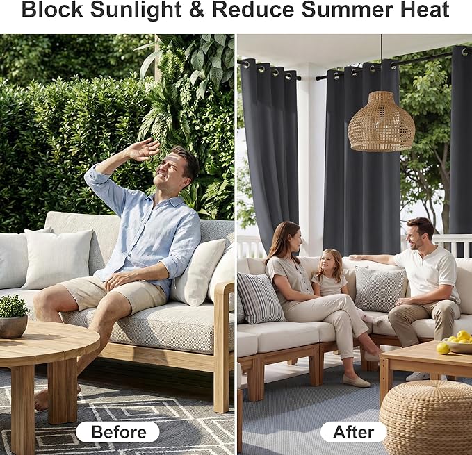 RYB HOME Outdoor Curtains for Waterproof, Indoor Outdoor Blackout Curtain | - Image 2