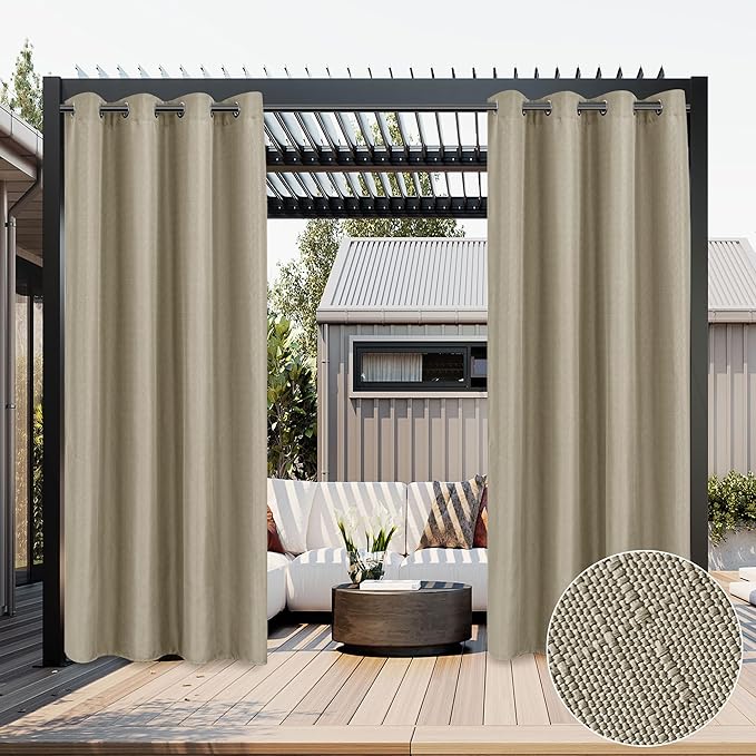 Linen Outdoor Curtains for Patio Waterproof 2 Pcs 54x95 In Taupe | Light by HolidayIdeas