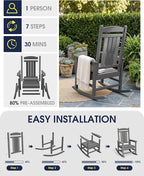 Oversized Outdoor Rocking Chairs Set of 4, Porch Rocker Unique Gray | - Image 6