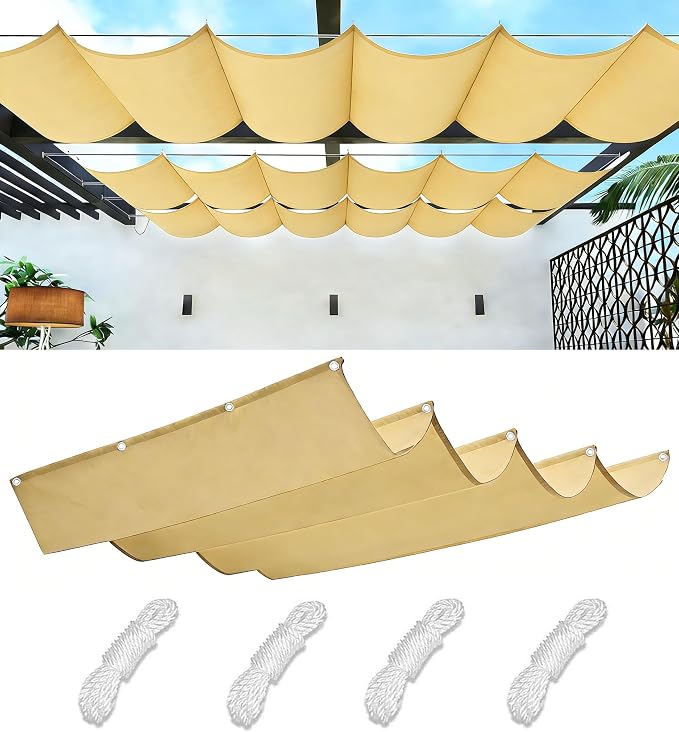 Retractable Sun Shade Sail 14' x 14' Waterproof Wave Pergola Shade Cover by WoaceSunShadeSail