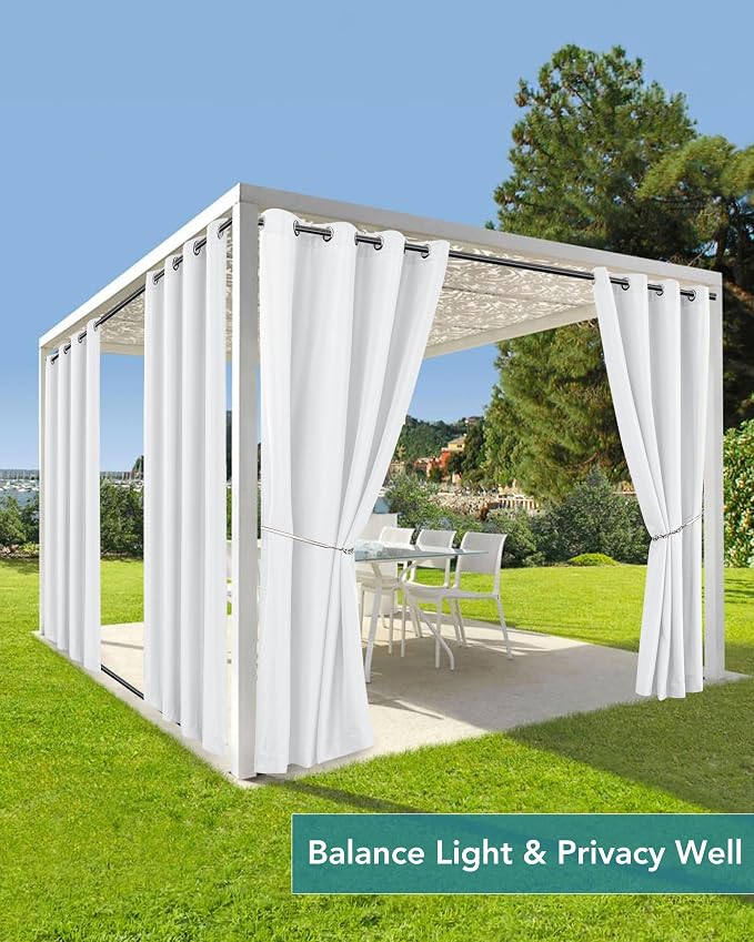 Windproof Outdoor Curtains for Patio Waterproof 6 Pcs 54x84 In White | Grommet - Image 5
