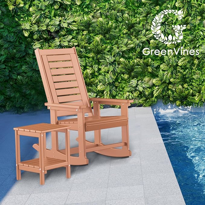 GREENVINES Oversized Outdoor Rocking Chairs Set of 4, HDPE Rocker, Teak | 21.7" - Image 6