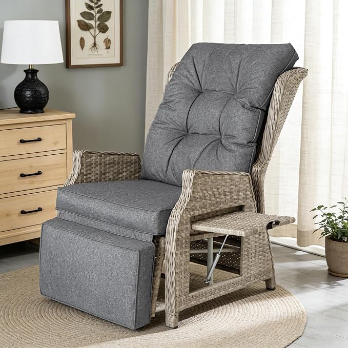 2 Pieces Outdoor Recliner with Adjustable Backrest and Footrest, PE Rattan - Image 6