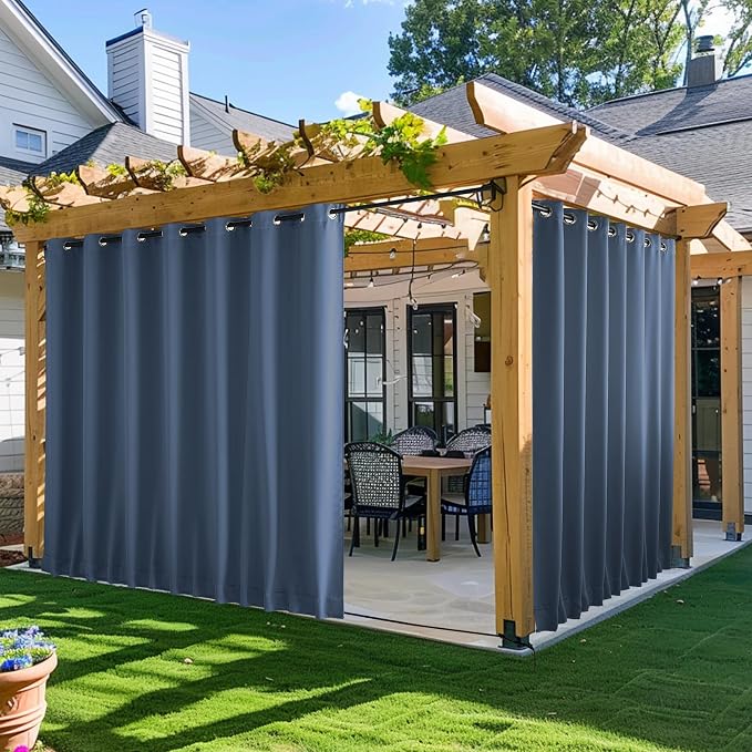 NICETOWN Patio Curtains Outdoor Waterproof W100 x L95 in Stone Blue | Windproof by NICETOWN