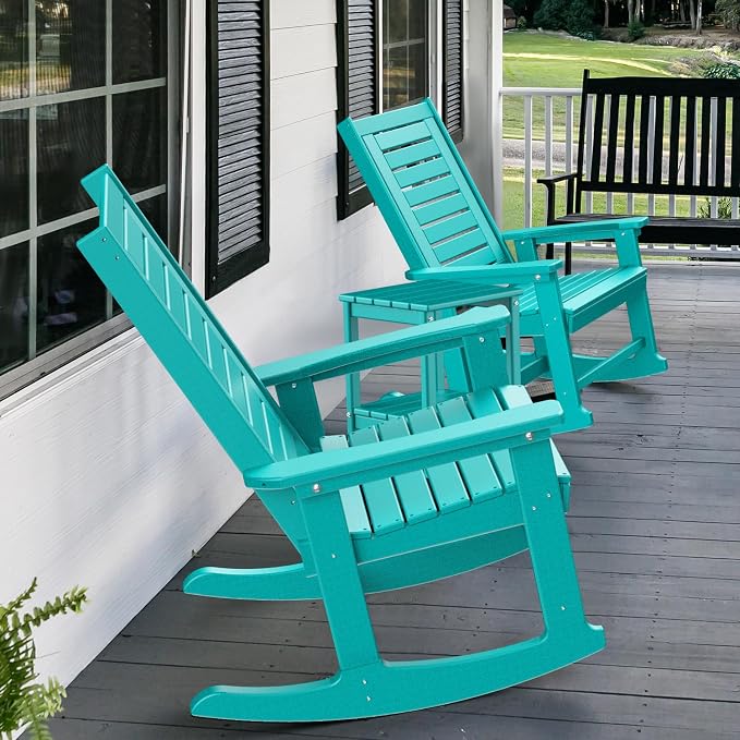 GREENVINES Oversized Outdoor Rocking Chairs Set of 2, HDPE Rocker, Aqua | 21.7" - Image 6