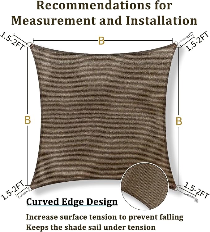 Shade&Beyond 5'x5' Sun Shade Sail Canopy Square, UV Block Breathable Curved - Image 5