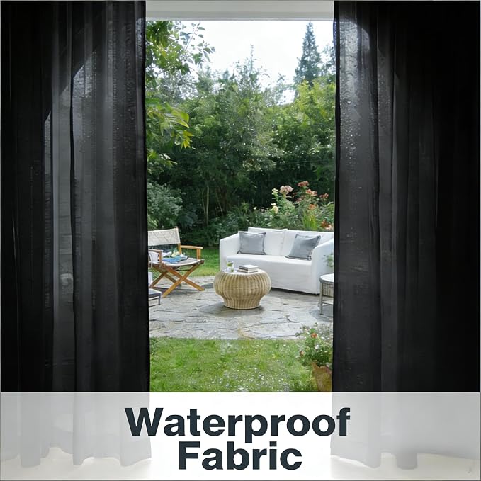 Outdoor Sheer Curtains for Patio Waterproof, 4 Panels Rod Pocket Indoor/Outdoor - Image 6