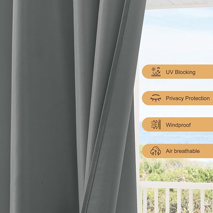 Outdoor Curtains for Patio Waterproof Rod Pocket 6 Pcs 54x120 Inch Grey | - Image 4