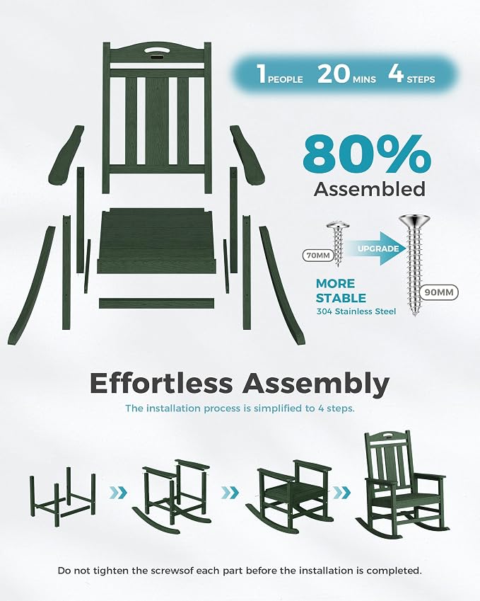 Oversized Outdoor Rocking Chairs Set of 4, 380lbs Heavy-Duty Large Patio Rocker - Image 8