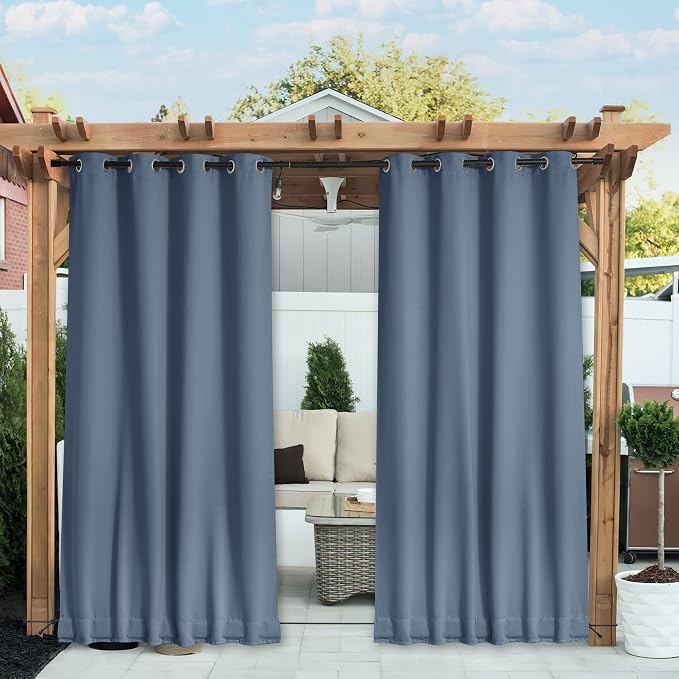 NICETOWN 2 Panels Thermal Outdoor Curtains Windproof W52xL72 Stone Blue | by NICETOWN