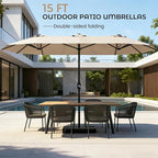 15ft Patio Umbrella with Base, Large Outdoor Double-Sided Rectangle Umbrella | - Image 2