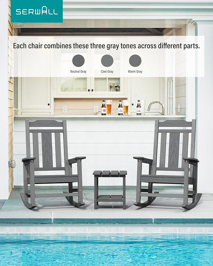 SERWALL Oversized Outdoor Rocking Chair, Patio Rocking Chair, Unique Gray | - Image 7
