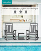 SERWALL Oversized Outdoor Rocking Chairs Set of 4, Patio Rocker Unique Gray | - Image 7