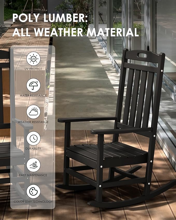 Outdoor Rocking Chair Set of 6, High Back Plastic Patio Rocking Chairs - Image 4