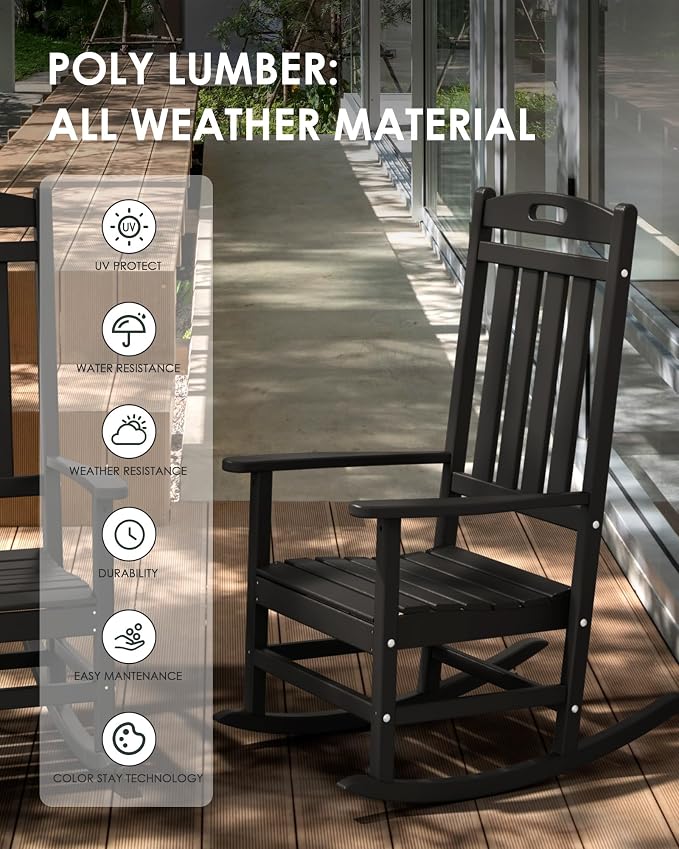 Outdoor Rocking Chair Set of 2, High Back Plastic Patio Rocking Chairs - Image 4