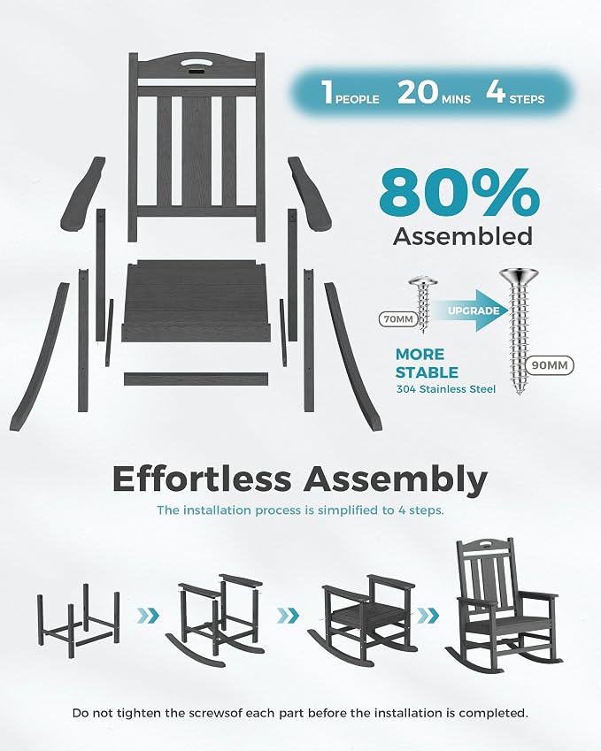 Oversized Outdoor Rocking Chairs Set of 4, 380lbs Heavy-Duty Large Patio Rocker - Image 9