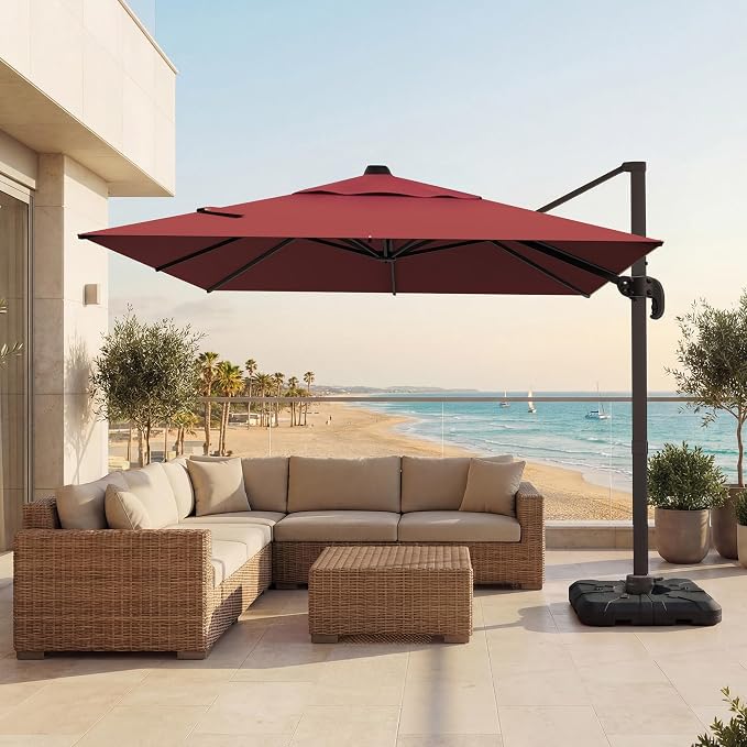 9x12 FT Patio Cantilever Umbrella, Rectangular Heavy Duty Offset Umbrella by VEGOND