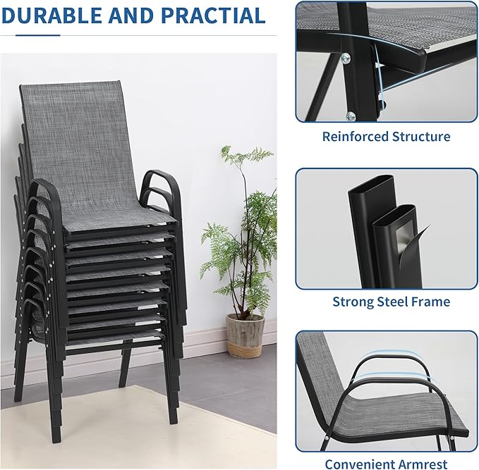 Patio Dining Chairs Set of 8, Outdoor Stackable Furniture Set | All Weather - Image 6